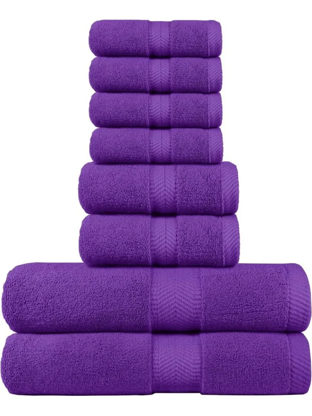 8-Pc Quick Dry Cotton Towel Set | Soft Bath & Hand Washcloths | Purple